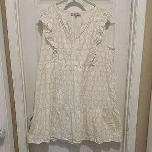 LOFT Ivory Textured Sleeveless Ruffle Dress